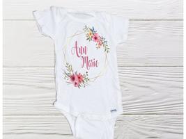 Personalized Onesie Baby Bodysuit personalized Name wreath Onesie Baby Bodysuit - £10.35 GBP