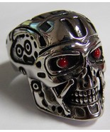 ROBOT SKULL HEAD W RED EYES STAINLESS STEEL RING size13 silver metal S-5... - $143.74 MXN