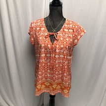 Sanctuary Blouse Womens Medium Orange Floral Short Sleeve Top - £11.06 GBP