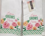 Set of 2 Same Printed Kitchen Terry Towels (15&quot;x25&quot;) FLOWERS,LOVE GROWS ... - $12.86