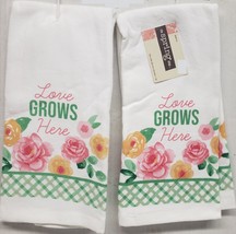 Set Of 2 Same Printed Kitchen Terry Towels (15&quot;x25&quot;) Flowers,Love Grows Here, Mi - £10.27 GBP