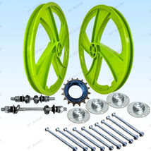 BMX Bicyle 20&quot; PVC Sport Rim Green 4 Spokes Wheelset Hub set DHL EXPRESS - £93.86 GBP