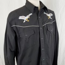 Round&#39;em Western Shirt XL Black Embroidered Eagles Snaps Cowboy Rockabilly Rodeo - £20.82 GBP