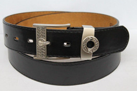 Brand New Men&#39;s Casual Black Dress Leather Belt w/ Designer Silver Buckl... - £5.46 GBP