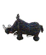 Glass Beads &amp; Wire Dark Blue Purple African Rhino 3” Tall Mini Figurine - £17.32 GBP