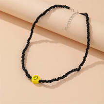 Black Howlite &amp; Silver-Plated Smiley Beaded Choker Necklace - £10.38 GBP