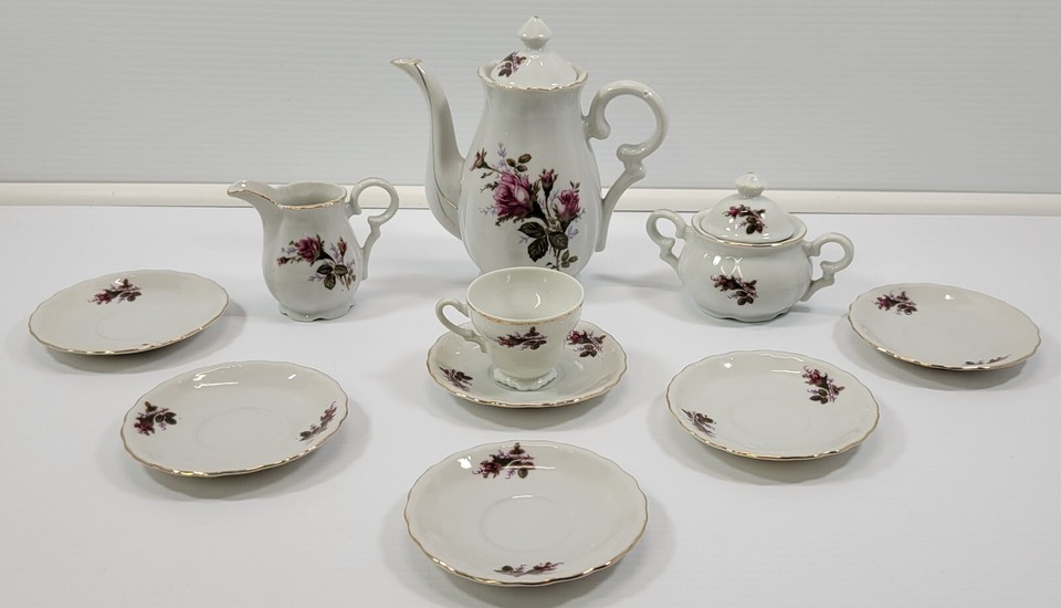 N) Incomplete Vintage Lavender Moss Rose Bone China Tea Demitasse Cup Po... - $69.29