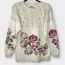 LAIRA ASHLEY Vintage cotton pointelle knit rose floral sweater size medium - £53.24 GBP