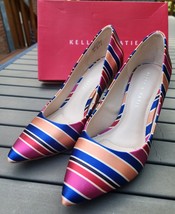 Look! Kelly and Katie pumps W 7.5 heels beautiful striped fabric shoes - £15.79 GBP