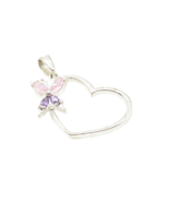925 Sterling Silver  Amethyst &amp; Pink Topaz Butterfly Heart Pendant  PT8649 - $54.04