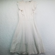 Ecowish Womens Dress Size Small Ruffles Cap Sleeve A-Line Midi White Lined - £21.35 GBP