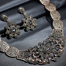 Sunspicems Gray Crystal Drop Earring Necklace for Women Algerienne Wedding Jewel - £19.28 GBP