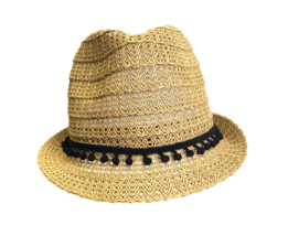 Sonoma Light Brown Tan Fedora Hat with Black Ball Fringe Accent Inside 5.5x8 - £13.72 GBP