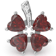 4 Leaf Clover Shamrock Lab-Created Ruby Diamond Pendant In 14k White Gold - £318.88 GBP