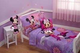 Kids Girls Toddler Bedding Set Disney 4 Piece Minnie Mouse Lavender 28” X 52 New - £92.22 GBP