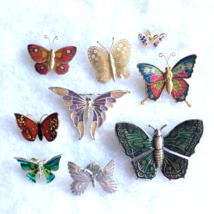 BUTTERFLY brooch lot - 9 vintage-to-now metal enamel insect bug pins some signed - $45.00
