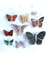BUTTERFLY brooch lot - 9 vintage-to-now metal enamel insect bug pins som... - £35.24 GBP