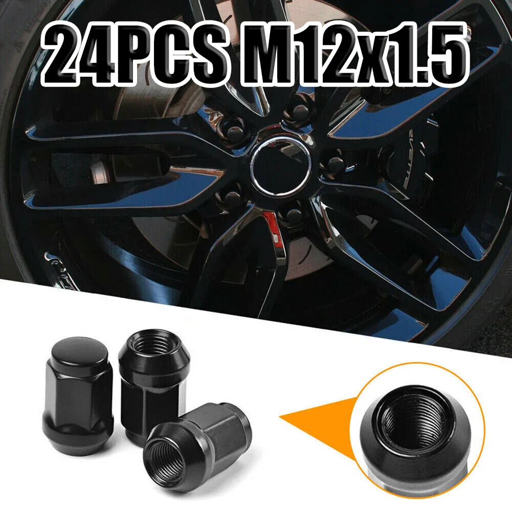 24PCS 12x1.5 Black Wheel Nuts Lock Lug Nuts for Jeep Vehicles and Ford Mustang - £38.96 GBP