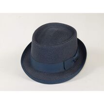 Men's Broner Summer Hat Woven Straw Style Porkpie STAND UP 88-8604 Navy image 2