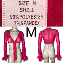 Pink Dream Girl Mesh Long Fur Sleeve Crop Top~Size M - £21.73 GBP