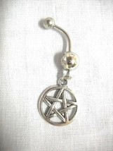 5 POINT WOVEN PENTACLE STAR CHARM ON 14g CLEAR CZ BARBELL BELLY RING PEN... - $4.99