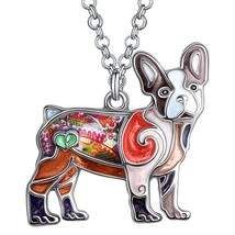 Bonsny Enamel Alloy Cute Floral French Bulldog Necklace Dog Pendant Chain Fashio - £13.28 GBP