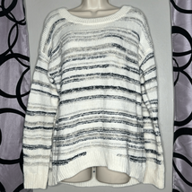 Calvin Klein Jeans White Striped Long Sleeve Knit Pullover Sweater Size ... - $17.64