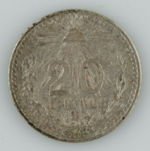 1914 Mexico 20 Centavos Coin Almost Uncirculated AU Mexican Silver - £58.15 GBP