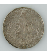 1914 Mexico 20 Centavos Coin Almost Uncirculated AU Mexican Silver - £56.62 GBP