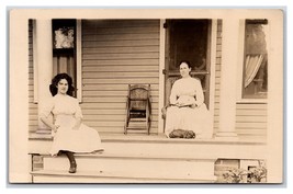 RPPC Two Pretty Women In White Sitting on Porch UNP Postcard S3 - £3.84 GBP