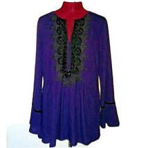 August Silk Top Newport Navy Women Size Large Bell Sleeve Lace Velvet Applique - £31.27 GBP