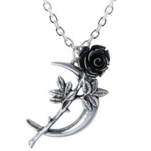 Alchemy Gothic New Romance Pendant Crescent Moon Black Rose Magick P843 NEW - $20.95