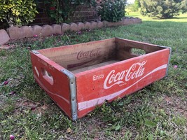 Vtg Coca Cola Wooden Crate Carrying Tray Oklahoma 70s Red Storage Unique... - £65.91 GBP