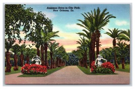 City Park American Drive Street View New Orleans Louisiana UNP Linen Postcard Y6 - £2.35 GBP
