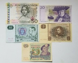 Sweden Lot Of Five Banknotes 5 - 50 Kronor 1960 - 1985 Vf - Xf No Reserve - £65.86 GBP
