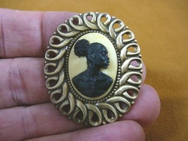 (CA10-15) Rare African American Lady Black + Ivory Cameo Pin Pendant Jewelry - £21.34 GBP