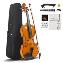 New 4/4 Acoustic Violin Full Size Case Bow Rosin Natural With Case - $87.39