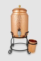 Copper Water Dispenser 5 quarts Pot with Glass Hammered with stand - £86.31 GBP