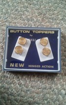 005 Vintage Swank Button Toppers Round Gold Tone Hinged Action Box Set of 4 - $19.79
