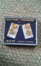 005 Vintage Swank Button Toppers Round Gold Tone Hinged Action Box Set of 4 - $27.90 CAD
