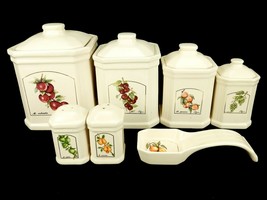 4 Porcelain Canisters &amp; Matching Stovetop Set, Vintage Elgin Home Collection &#39;89 - $186.15