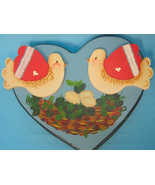Wooden Wood Doves Birds Scene Handpainted Heart Wall Hanging Picture Blue White - £14.20 GBP