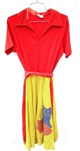 Vtg Serbin Muriel Ryan Knit Red Yellow Calico Cats Kittens Applique Dress Sz S/M - £105.21 GBP