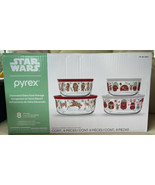 Pyrex NIB Star Wars Holiday Glass 8-piece Christmas Food Storage Set Bow... - £37.62 GBP