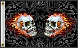 DELUXE TWIN FLAMING SKULLS  3 X 5 BIKER FLAG FL349 bikers skull 3X5 wall... - £9.83 GBP