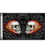 DELUXE TWIN FLAMING SKULLS  3 X 5 BIKER FLAG FL349 bikers skull 3X5 wall... - £9.31 GBP