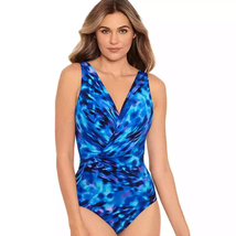 Miraclesuit Esmerelda One Piece Swimsuit Blue Cloud Leopard Size 10 Wrap New  - $118.75