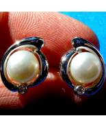 Elegant Pearl Diamond European Earrings Unique Design Deco Syle Button S... - $2,570.25 CAD