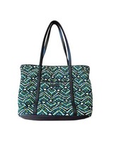 Vintage Vera Bradley Handbag blue/green-brown/cream with brown straps &amp; zippers - £13.22 GBP