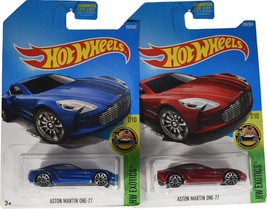 Hot Wheels 2017 HW Exotics Aston Martin One-77 7/10, Set of 2 Cars: Blue &amp; Red - £11.02 GBP